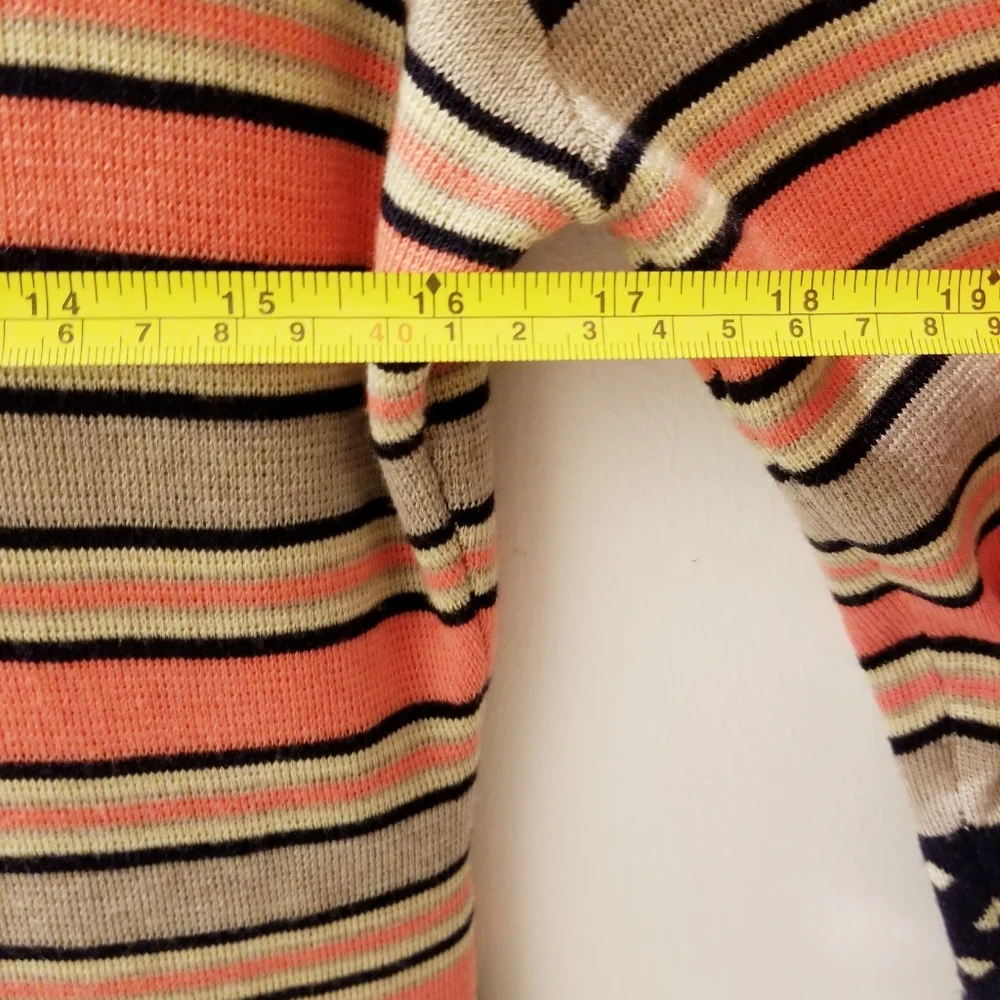 THML Navy Dot Coral & Tan Stripe ¾ Sleeve Crewneck Dress Sz M